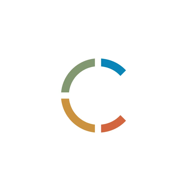 Multi-coloured Commonfuture motif on white background.